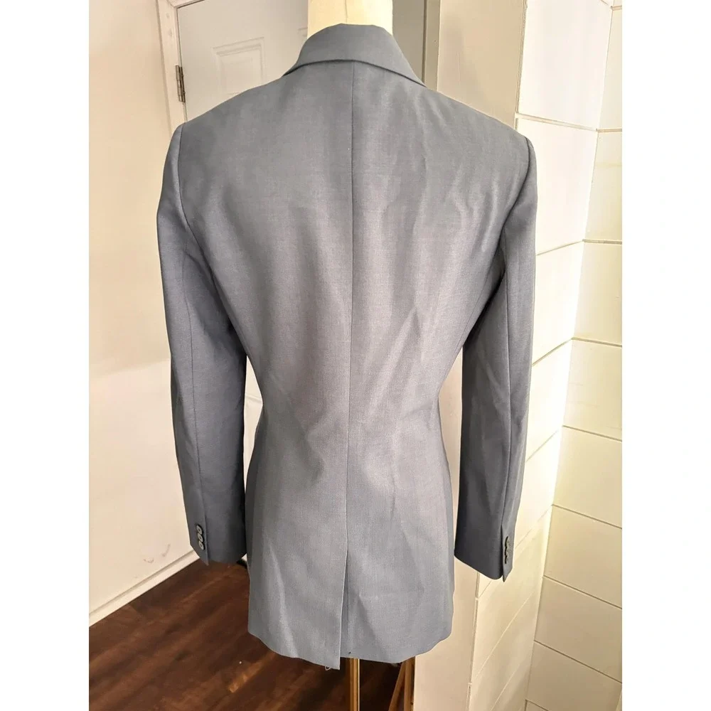 Theory Blazer Womens 6 Gray Staple Wool Blend One Button Longline Jacket Career